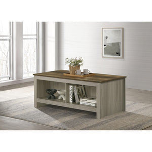 English Elm 43"w Two-tone Oak Coffee Table with Dual Open Shelves for Modern Living Rooms B016P416179