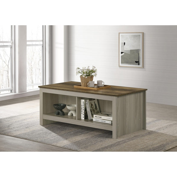 English Elm 43"w Two-tone Oak Coffee Table with Dual Open Shelves for Modern Living Rooms B016P416179