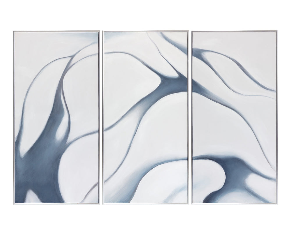 Sunpan Meditation Wall Art Triptych - Hand-Painted Monochromatic Design in Cool Blue Hues, Framed