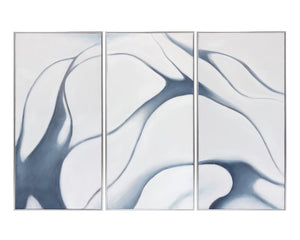 Sunpan Meditation Wall Art Triptych - Hand-Painted Monochromatic Design in Cool Blue Hues, Framed