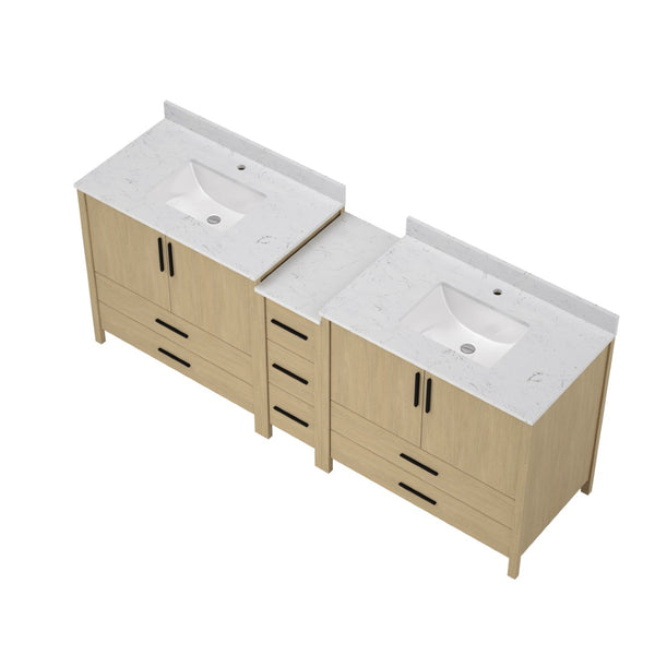 English Elm 108"w×22"d×34"h Freestanding Double Sink Vanity with White Countertop Soft Close T3785S00007