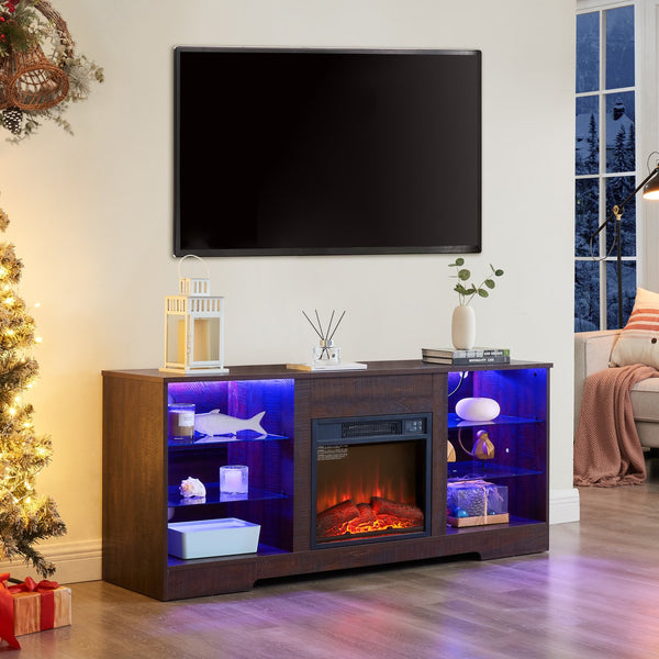 English Elm TV LED Fireplace TV Stand with Bluetooth LED Lights, Remote, USB Charging & Ample Storage, 58" Espresso W2275P257463