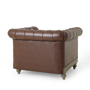 English Elm Christopher Knight Home® - CLUB Club Chair Chesterfield-Inspired Tufted PU Upholstery with Nailhead Trim, Scrolled Arms, Turned Legs Dark Brown 39.25 L x 34.25 W x 25 H 72069.00