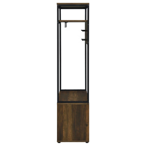 English Elm Flora Transitional Hall Tree with Seven Hooks Cabinet Shelves and Dark Pine Metal Frame B062P452017