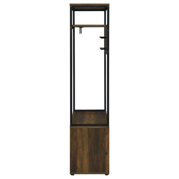 English Elm Flora Transitional Hall Tree with Seven Hooks Cabinet Shelves and Dark Pine Metal Frame B062P452017