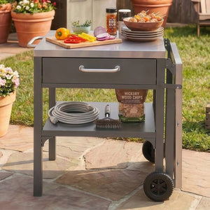 English Elm Outdoor Bbq Prep Cart Rolling Stainless Steel Grill Station with Foldable Work Surface Gray N719P407403E