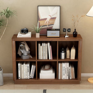 English Elm 6 Cube Farmhouse Bookcase Low Horizontal Wood Shelf Walnut Finish for Living Room W2641P460042