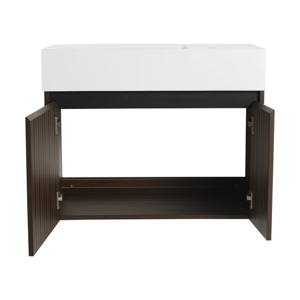 English Elm 30 Resin Sink Vanity with Soft-Close Doors, Floating Mount Design, Durable Scratch & Water-Resistant Finish Silver-Brown Stripe W999P228754
