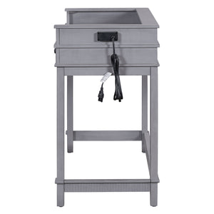 English Elm TREXM Retro 4-Piece Bar Dining Set with 3 Storage Drawers, Compact Counter Height Space-Saver Gray ST000135AAE