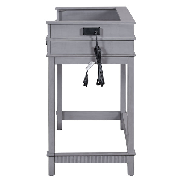 English Elm TREXM Retro 4-Piece Bar Dining Set with 3 Storage Drawers, Compact Counter Height Space-Saver Gray ST000135AAE