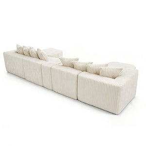 English Elm [new U-shaped Corduroy Sectional with Usb Charging Console and Movable Modules Beige W2108S00176
