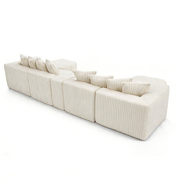 English Elm [new U-shaped Corduroy Sectional with Usb Charging Console and Movable Modules Beige W2108S00176