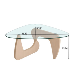 English Elm Glass Top Coffee Table Tempered Surface Oak Wood Base Mid-century Modern Living Room W1718P452022