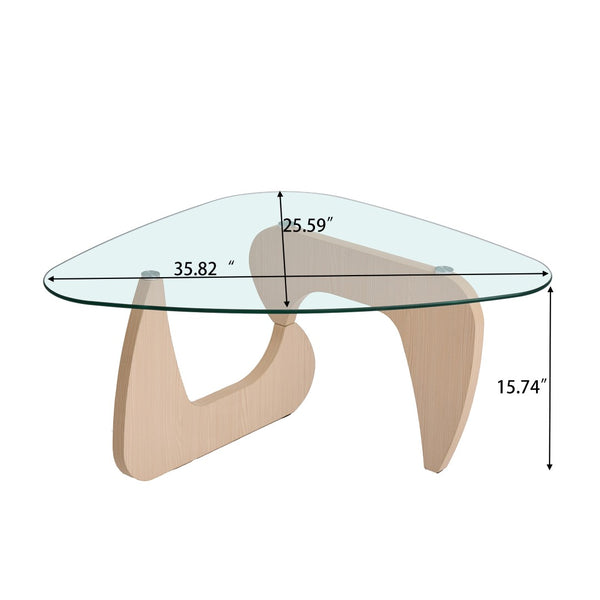 English Elm Glass Top Coffee Table Tempered Surface Oak Wood Base Mid-century Modern Living Room W1718P452022