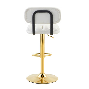 English Elm Set of 2 Adjustable Pu Leather Barstools with Chrome Base for Kitchen or Home Bar White+Gold W3875P378575