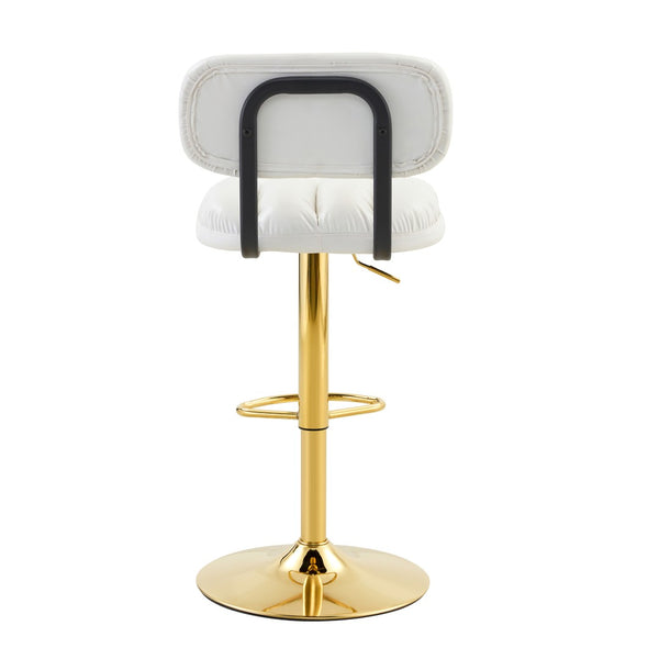 English Elm Set of 2 Adjustable Pu Leather Barstools with Chrome Base for Kitchen or Home Bar White+Gold W3875P378575