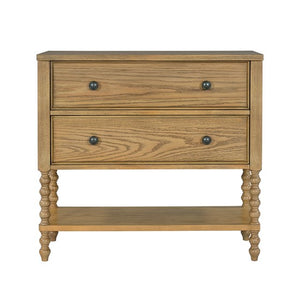 English Elm 2 Drawer Accent Chest Camel Oak Finish Solid Wood Legs MDF Oak Veneer Top Spacious Drawers Sturdy Shelf 36" B035P262688