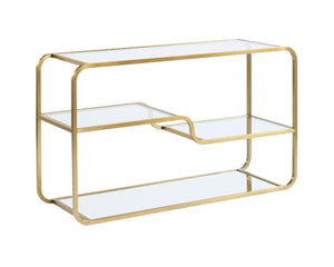 Sunpan SILVIA Contemporary Console Table with Mirrored Base & Glass Shelves for Elegant Entryway Style 107633