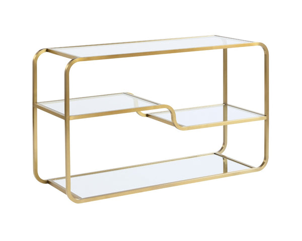 Sunpan SILVIA Contemporary Console Table with Mirrored Base & Glass Shelves for Elegant Entryway Style 107633