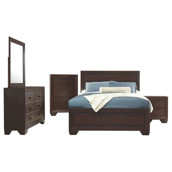 English Elm Emory Queen Bedroom Set Solid Hardwood Bookcase Headboard Built-in Lights Cappuccino B062S00734