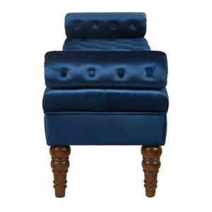 English Elm Velvet Tufted Bench with Round Bolster Armrest and Solid Wood Spindle Legs for Elegant Seating (52") Navy W2186P253251
