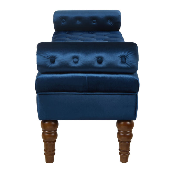 English Elm Velvet Tufted Bench with Round Bolster Armrest and Solid Wood Spindle Legs for Elegant Seating (52") Navy W2186P253251