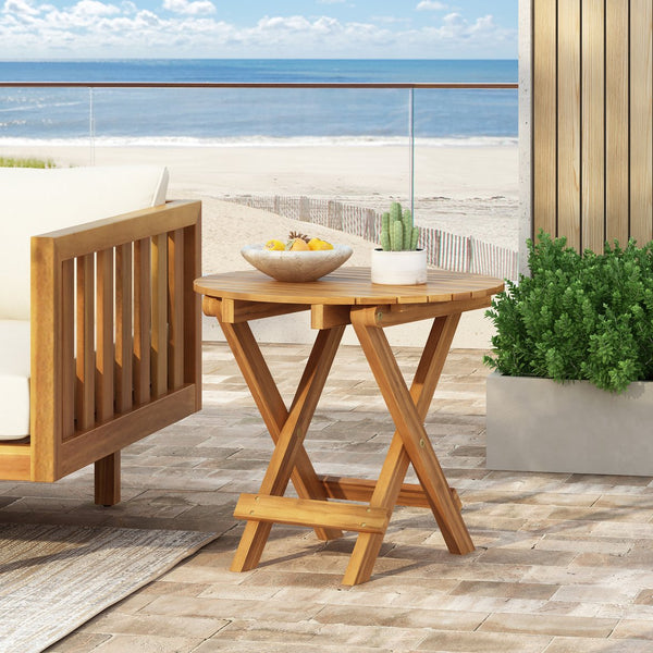 English Elm Christopher Knight Home® - Patio Conversation Set - Stylish Acacia Wood Chairs With Cushions & Foldable Teak Finish Table N770P264304B_N770P261552T