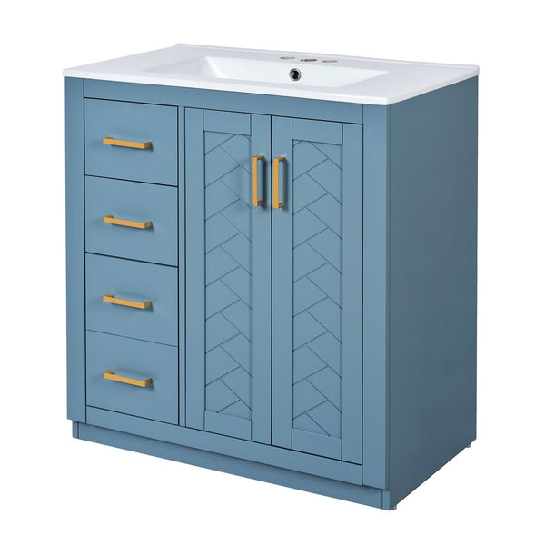 English Elm 30'' Stylish Bathroom Vanity Set With Ceramic Sink, Soft-Close Doors, Solid Wood Frame & Modern Design N710P191970M
