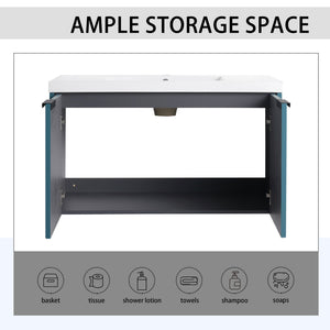 English Elm 36" Floating Bathroom Vanity with Resin Sink, Wavy Doors, Soft-Close Hinges & Durable Plywood Finish Lake Blue W999P251809