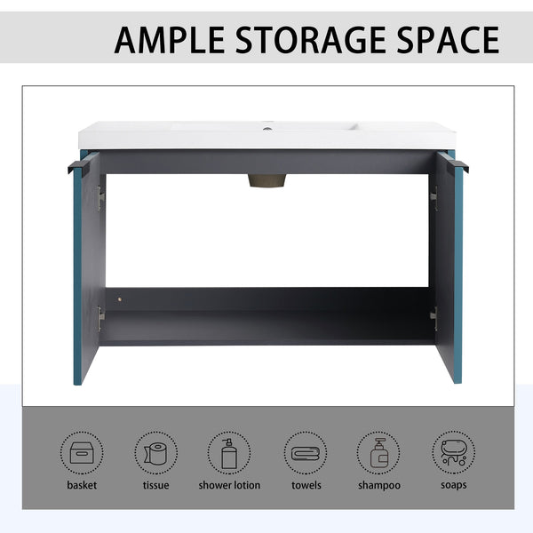 English Elm 36" Floating Bathroom Vanity with Resin Sink, Wavy Doors, Soft-Close Hinges & Durable Plywood Finish Lake Blue W999P251809