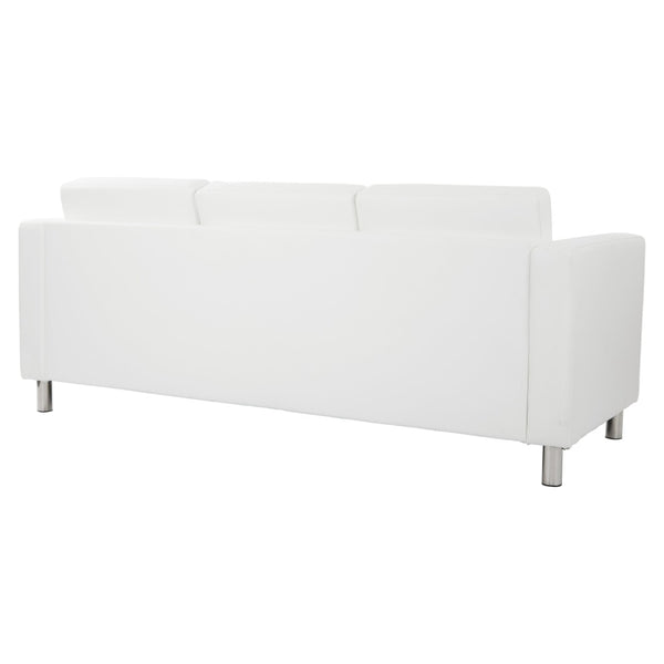 OSP Home Furnishings Pacific Faux Leather Contemporary Sofa with Chrome Legs for Modern Living Spaces Snow PAC53-R101