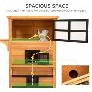 English Elm Pawhut Three Story Fir Wood Cat Condo Raised Floor Asphalt Roof Outdoor Shelter W2225P173761