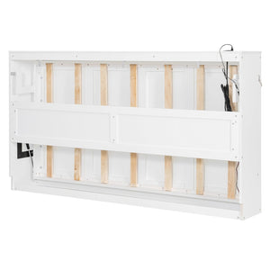 English Elm Twin-size Murphy Wall Bed with Led Lighting Usb Outlet and Decorative Printed Panel White LP000355AAK