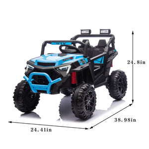 English Elm 24v 400w Kids Electric Utv Ride on with Remote Bluetooth Led Suspension Cockpit Blue W1578P284296