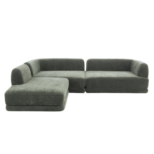 English Elm 115" L-shaped Sectional Three Piece Deep Seat Chaise Sofa for Modern Living Rooms Green N767P385430F