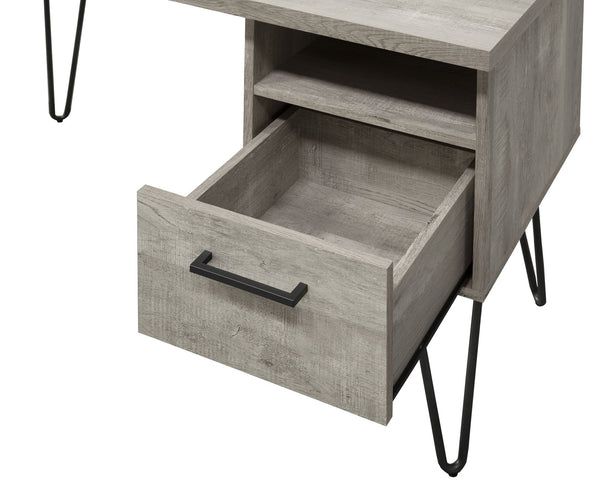 English Elm Grey Oak Desk Gray Wash with Storage Drawer & Shelf, MDF+Metal, Space-Saving Modern Design, Easy Maintenance B2699P237456