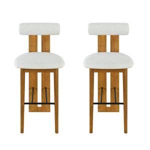English Elm Christopher Knight Home® - Renee Mid-Height Upholstered Barstool with Cloud-Top Backrest and Stain-Resistant Fabric, Set of 2 Ivory,Walnut N775P277442I