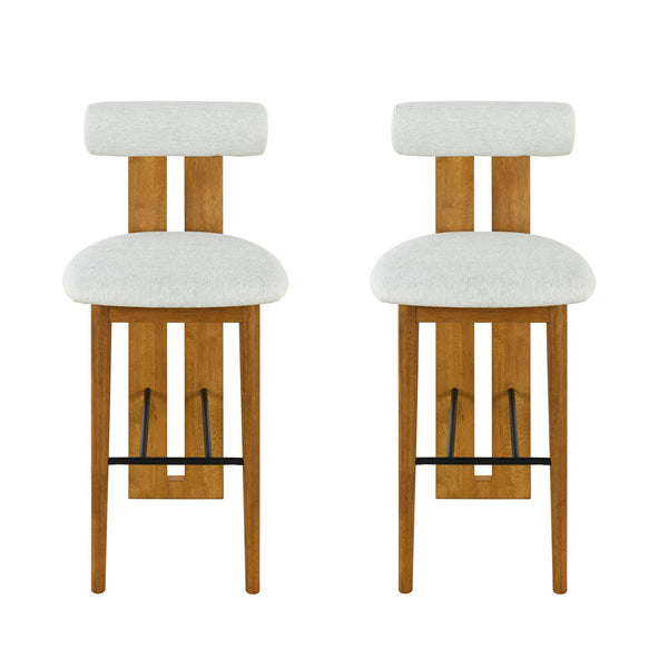 English Elm Christopher Knight Home® - Renee Mid-Height Upholstered Barstool with Cloud-Top Backrest and Stain-Resistant Fabric, Set of 2 Ivory,Walnut N775P277442I
