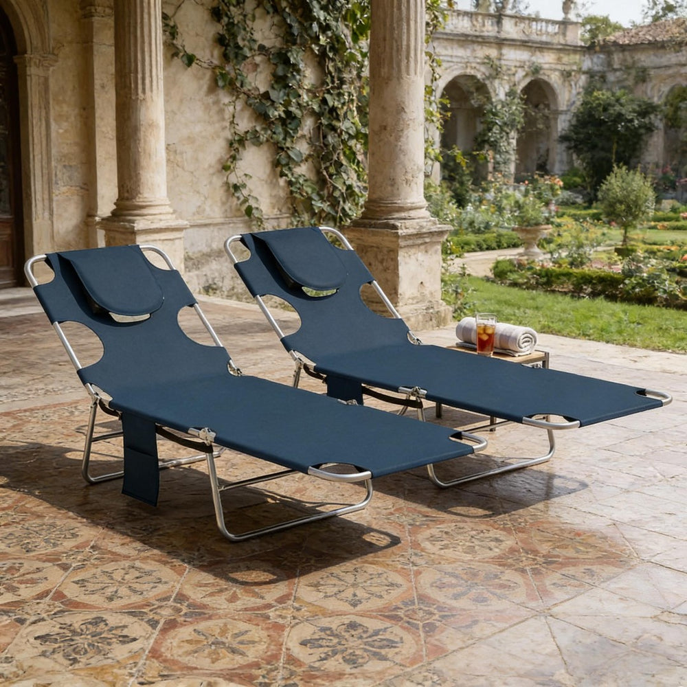 English Elm Outdoor Folding Chaise Loungers Set of Two with Face Cavity for Pool and Patio T3971P481651