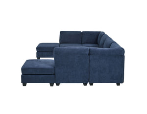 English Elm Faux Leather Modular Sectional Sofa Reconfigurable Pu Upholstery Living Room Dark Blue B2748S00181