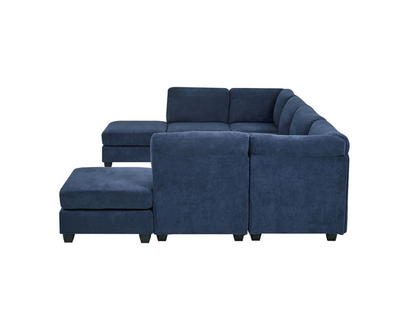 English Elm Faux Leather Modular Sectional Sofa Reconfigurable Pu Upholstery Living Room Dark Blue B2748S00181