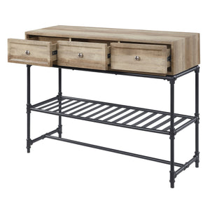 English Elm Mankato Oak and Sandy Black Sofa Table with 3 Drawers, Slatted Shelf & Powder-Coated Metal Legs B062P186450