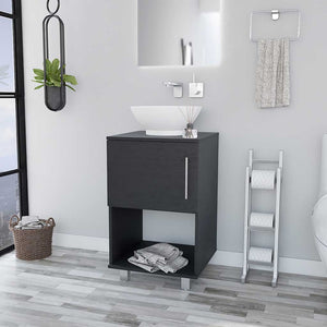 English Elm Malibu Black Single Bathroom Vanity Cabinet with Open Shelf, Particle Board, 12.24" Door, Easy Assemble B128S00071