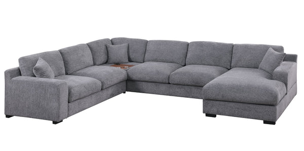 English Elm Celine Chenille Corner Sectional with Chaise Cupholders and Built-in Usb Charging Ports B061S00900