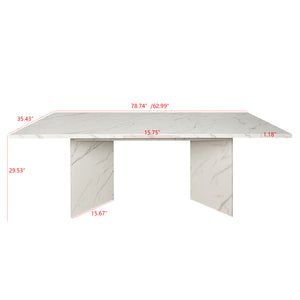 English Elm Extendable Faux Marble Dining Table with V-Legs — Sleek Expandable Conference & Kitchen Centerpiece for 6–10 White W1347S00015