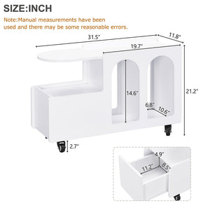 English Elm On-Trend Cream Mobile End Table With Lockable Wheels, Narrow Storage Nightstand For Small Spaces N721P191983K-GIGA