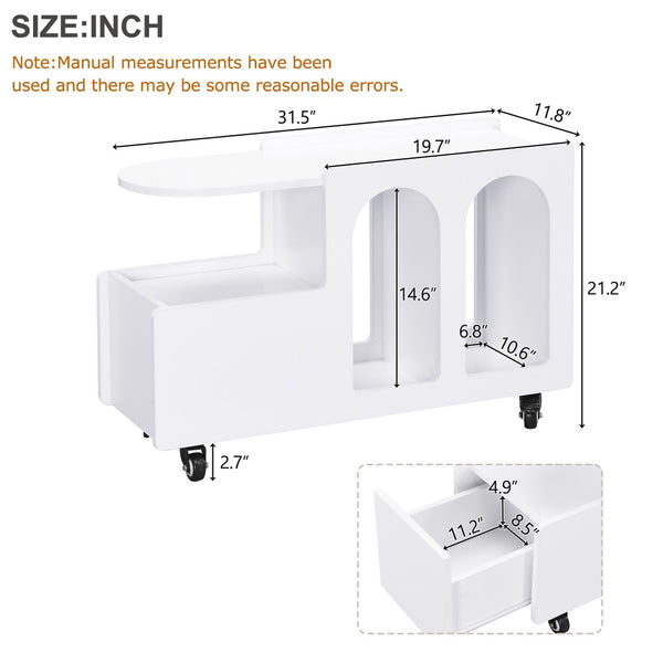 English Elm On-Trend Cream Mobile End Table With Lockable Wheels, Narrow Storage Nightstand For Small Spaces N721P191983K-GIGA