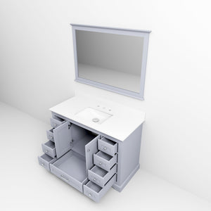 English Elm Dark Grey Single Bath Vanity 48" W x 22" D with White Quartz Top, Soft-Close Drawers & 46" Mirror B2731S00651