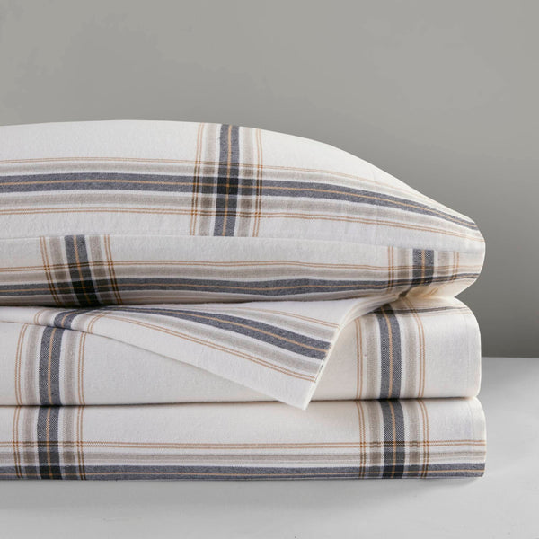 English Elm 4 Pcs Cozy Tan Plaid Full Sheet Set - Soft 100% Cotton Flannel For Year-Round Comfort & Style B035P319777
