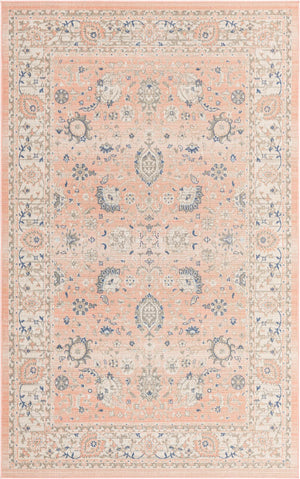 Unique Loom Whitney Bordeaux Machine Made Floral / Botanical Rug Powder Pink, Blue/Ivory/Light Blue/Gray 5' 3" x 8' 0"